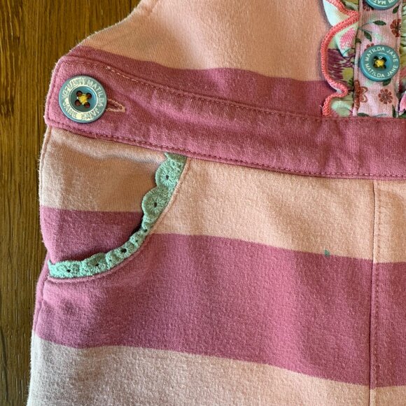MATILDA JANE Striped Overalls Girls 12-18 Mos Pink Stripes Floral Ruffles Romper - Picture 7 of 11
